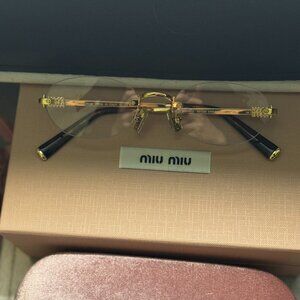 Miu Miu Gold Logo Rimless Oval Glasses - Viral Y2K Aesthetic